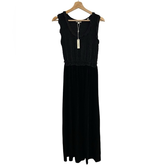 Max Studio dress textured Georgette & velvet maxi black Sz Small - Picture 1 of 5